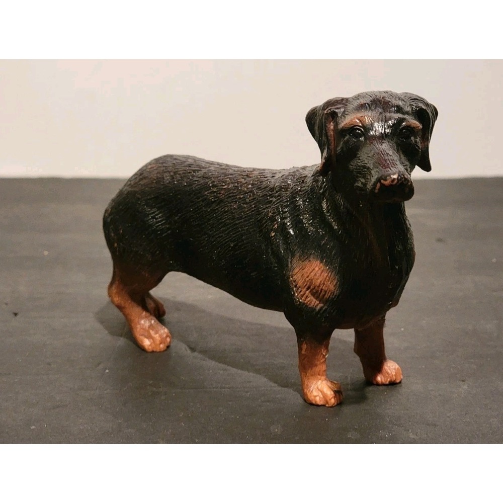 Dachshund Black and Tan Lifelike Plastic Dog Figurine 6" Long